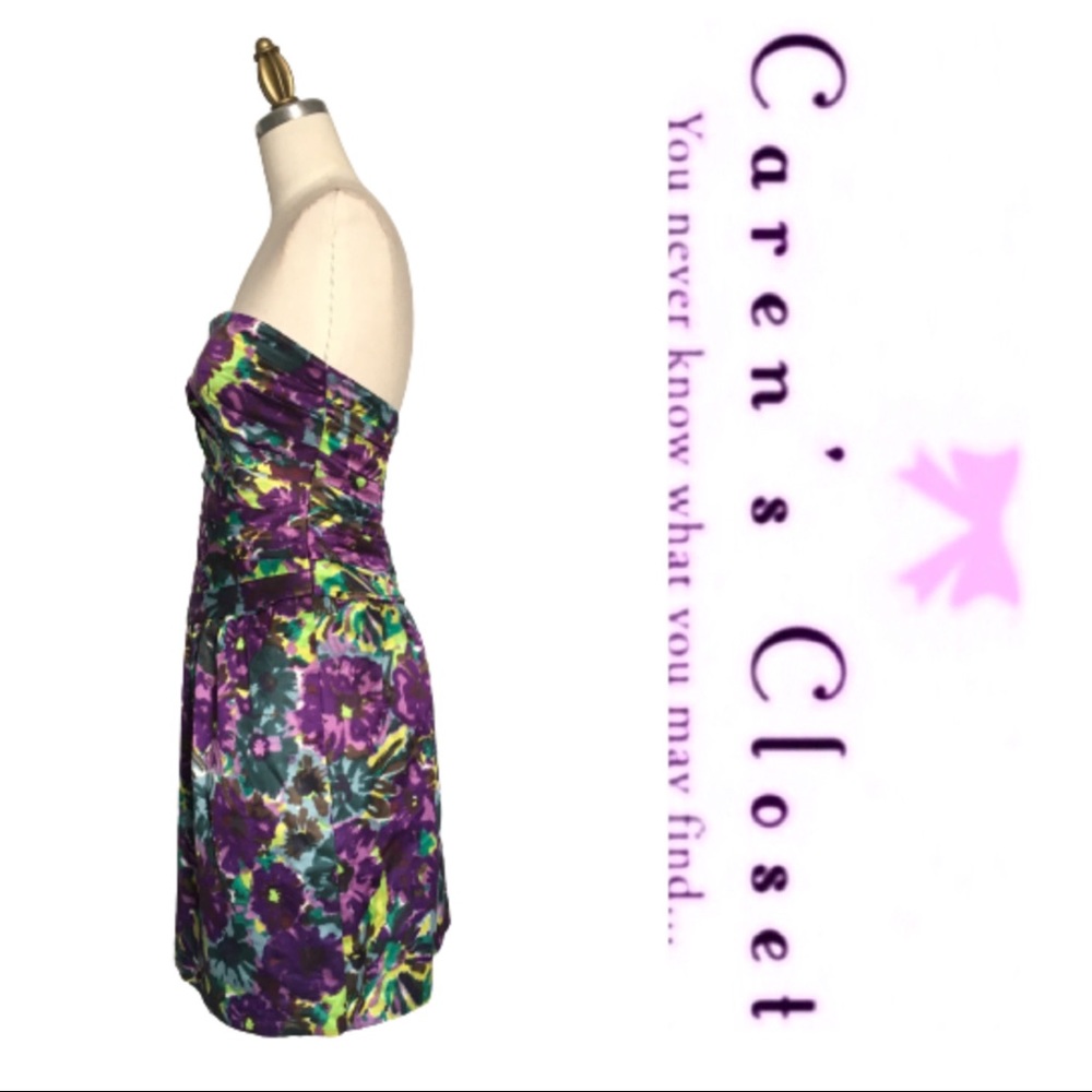 BCBGMaxazria Purple Floral Strapless Mini Dress - Picture 7 of 9